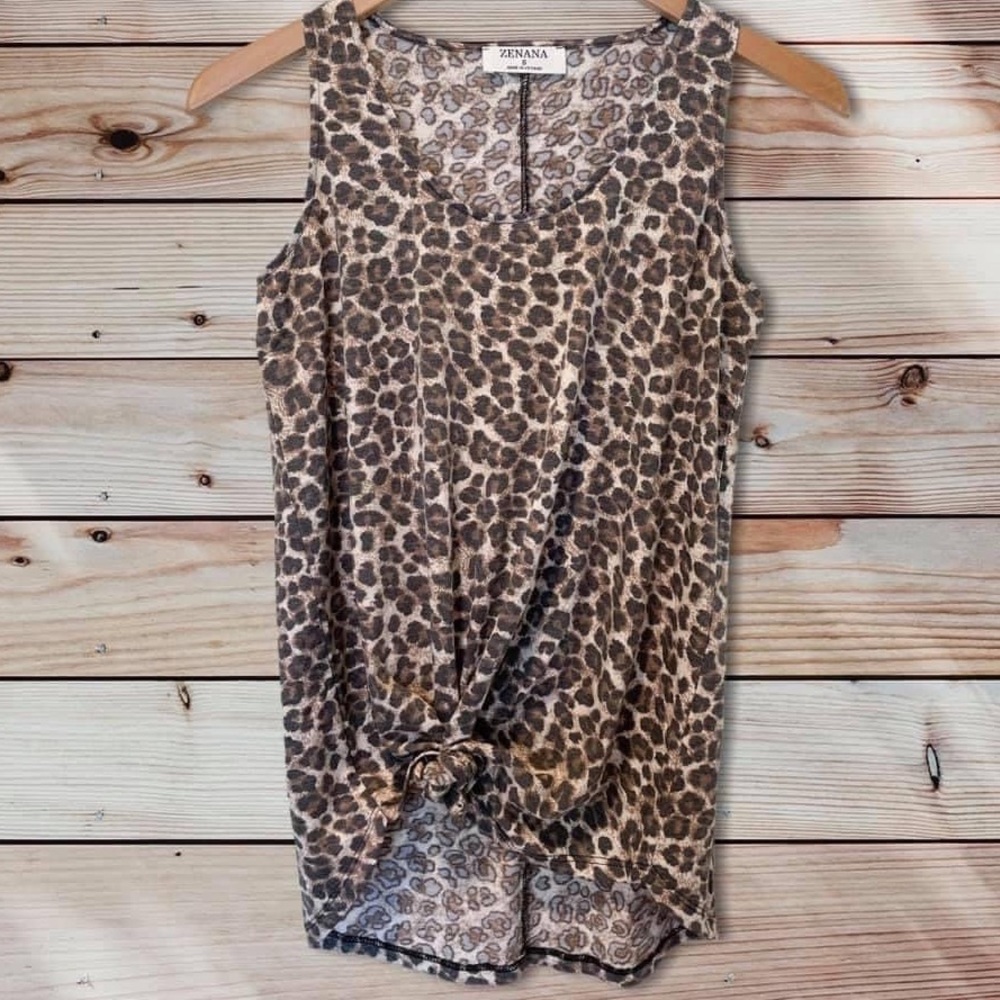 New Leopard Print Brown Black Scoop Neck Tank Top Tied or Untied